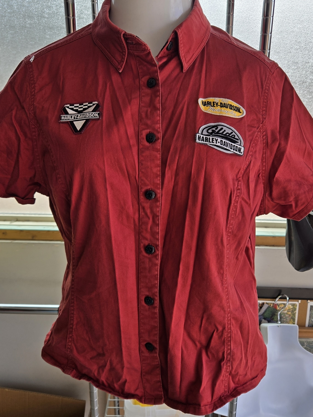 Harley Davidson Womens XL Red Mechanic Racing Pit Shirt Y2K 2004 Embroidered
